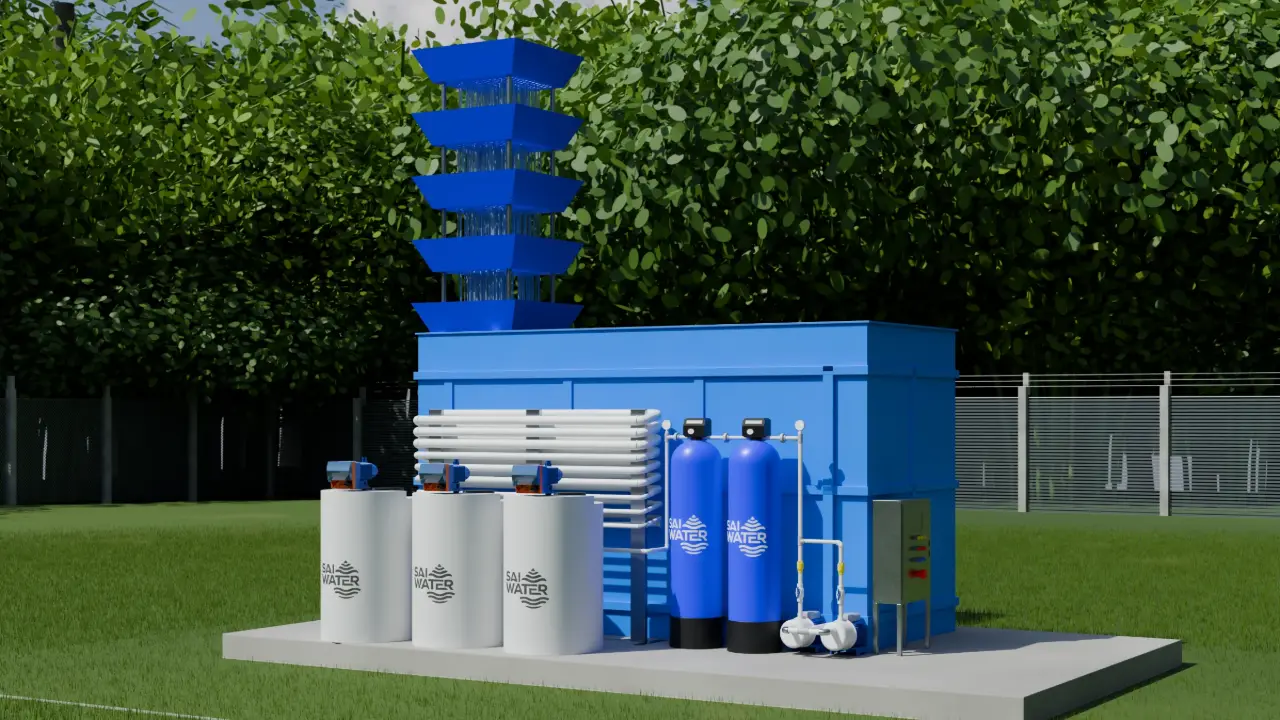 Planta de tratamiento de agua potable PTAP compacta SAI WATER — Sistema modular con torre de aireación